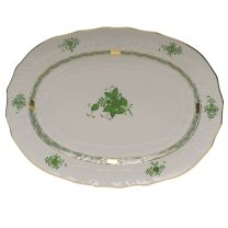 Chinese Bouquet Green Oval Platter 15"